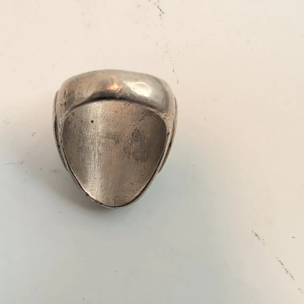Vintage Heavy Southwestern Sterling Silver 30g Turquoise Coral Leaf Ring Sz 8.75